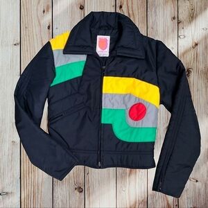 VTG 70s SKYR Retro Black Ski Snowboard Jacket Size Small Medium